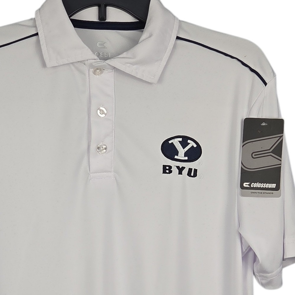 BYU Brigham Young Cougars Mens White Polo Shirt Small‎ NCAA Short Sleeve Golf